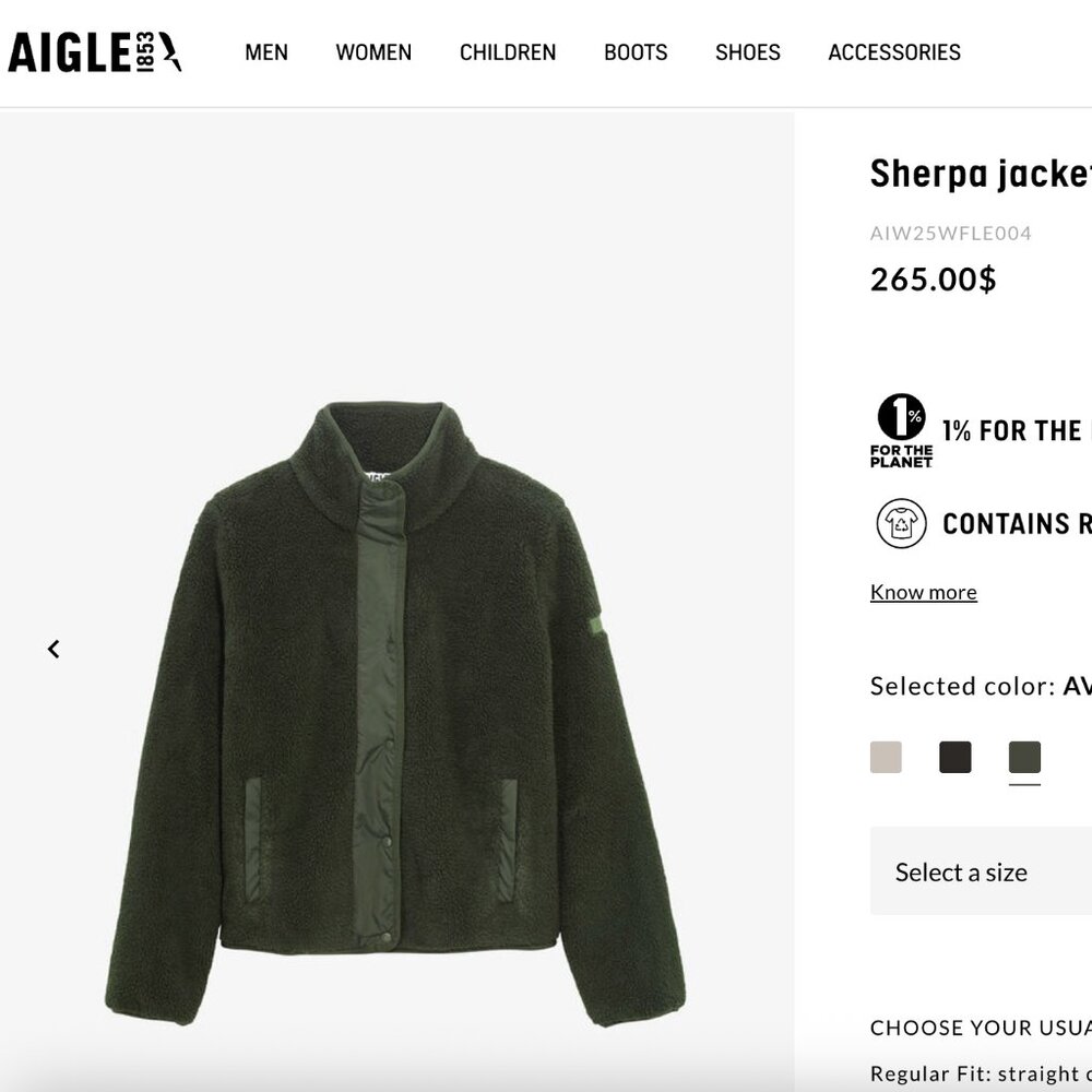 Aigle Dark Green Sherpa Jacket with Nylon Accents